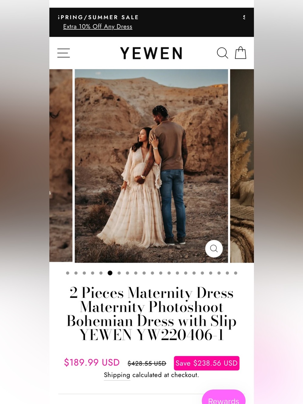 YEWEN Maternity Bohemian Maternity or Wedding Dress in Blush Fits Size S-L - Picture 4 of 16